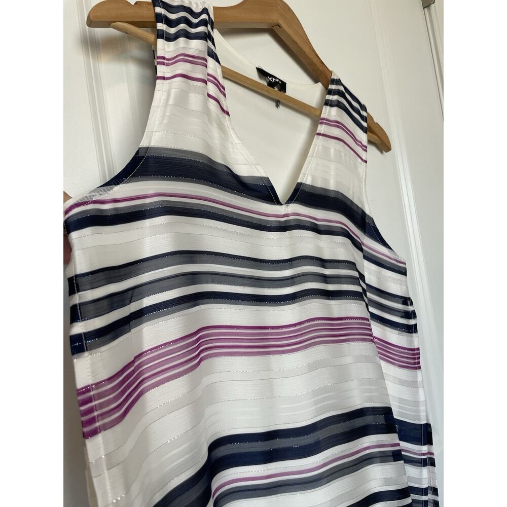 NWT DKNY Shift Dress Striped Shimmer Split Side Draped Size Small Women’s - Picture 5 of 12